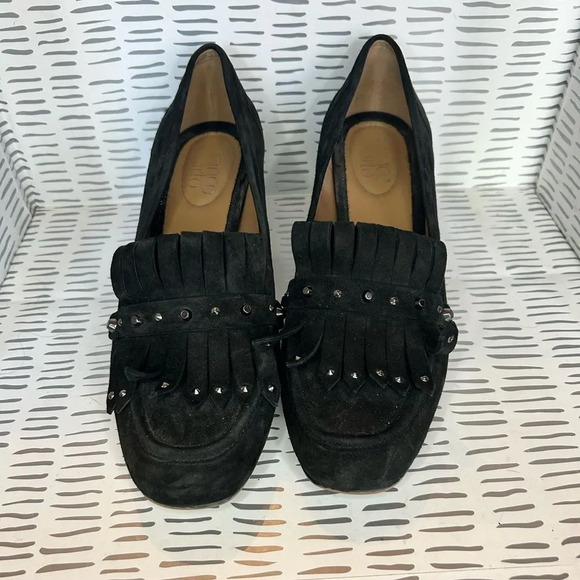 Franco Sarto Kiltie Suede Pump Block Heel Square Toe size 8.5 - Picture 3 of 6